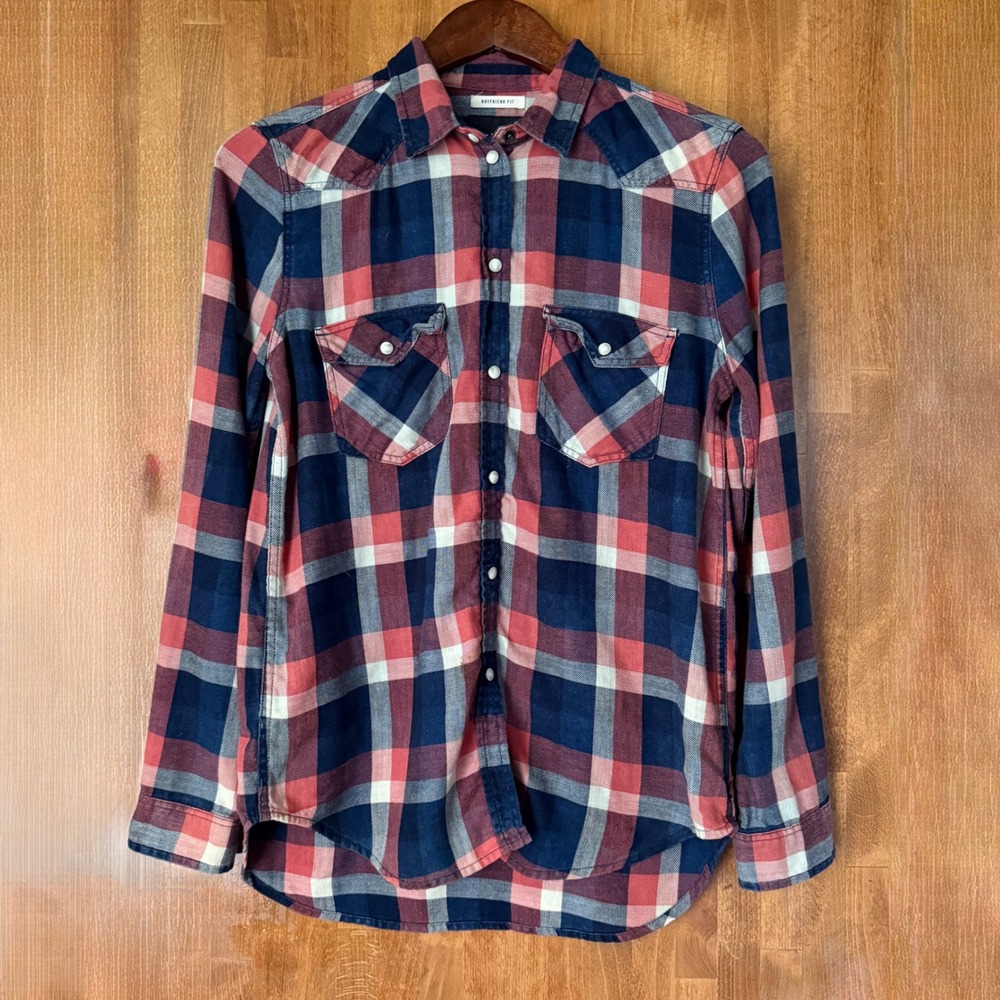 American Eagle Outfitters Flannel Shirt Size Small Plaid Boyfriend Fit (A0108)‎